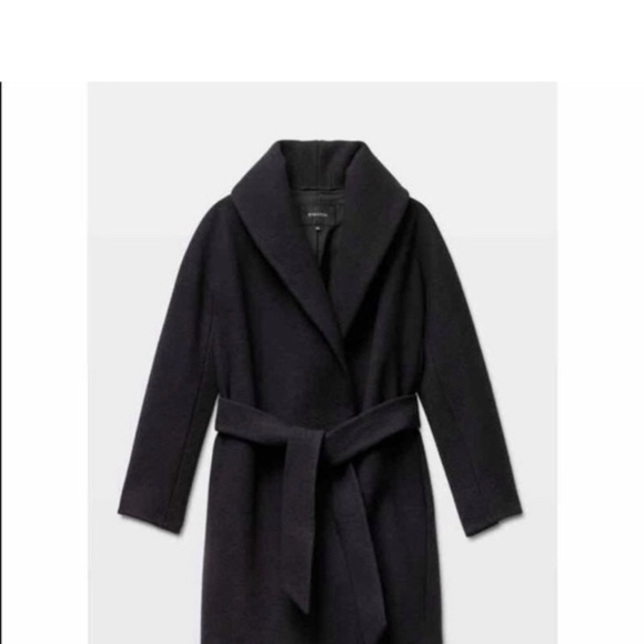 Babaton Aritiza Sian Belted Black Wool Coat Pea Coat Size XXS - Picture 3 of 7